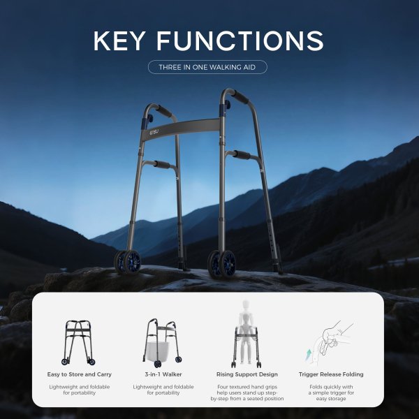 ENSU One-Click Folding Walker with Wheels – Standard