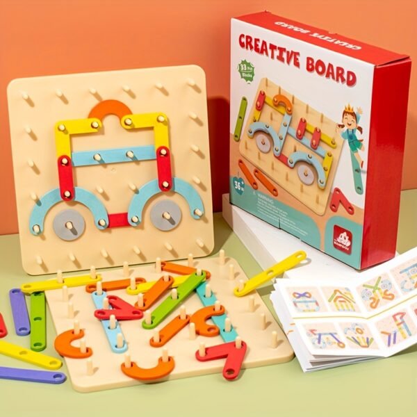 Creative Nail Board Building Blocks Puzzle Educational Toy Set for Kids Letter Number & Shape Learning