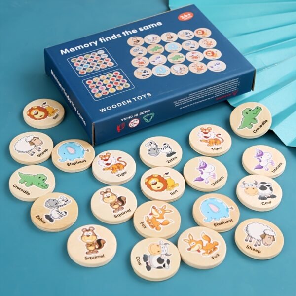 Cartoon Animal Memory Matching Puzzle Game Wooden Educational Toy for Kids Concentration & Brain Training