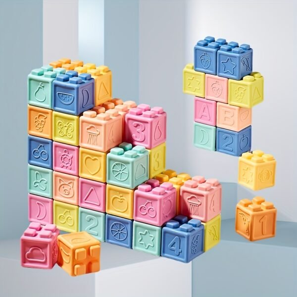 Soft Rubber Educational Building Blocks Toy Set for Infants Toddlers Early Learning & Cognitive Development