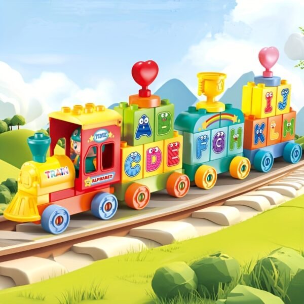 60pcs Big Size Letter Train Model Building Blocks Educational Construction Toy Set for Kids