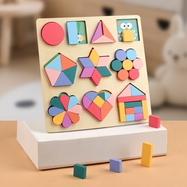 Party Gift Geometric Shape Wooden Geometric Shape Wooden Puzzle Educational Toy Set for Kids Creative Learning & Party Gift